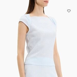 Theory Gingham Cap‎ Sleeve Crinkle Top